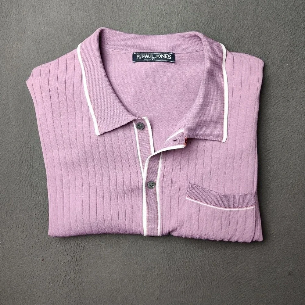 Paul Jones Shirt Mens XL Purple Knit Button Front Ribbed Contrast Piping Work Sc - Picture 6 of 9
